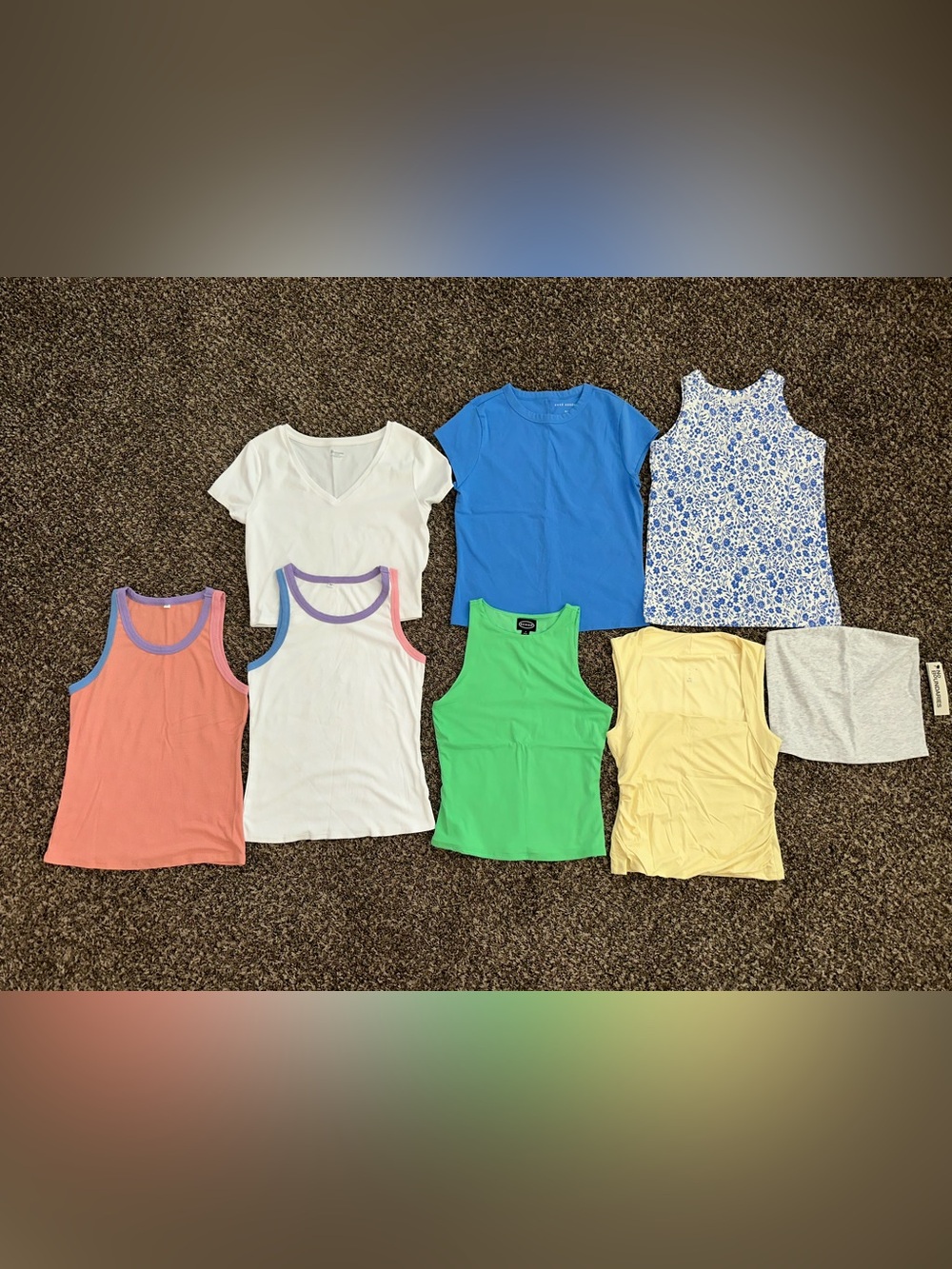 Women’s top - variety of tank tops (5), 2 t-shirts (1 cropped), and tube top (S)